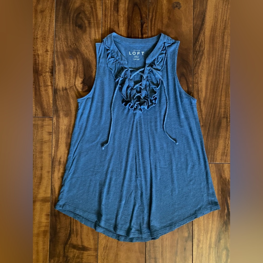 LOFT by Ann Taylor Blue Sleeveless Ruffle Top